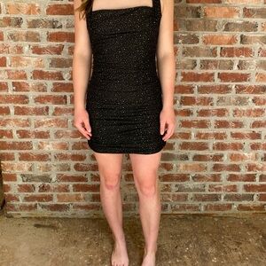 Lucy in the Sky Virginia Ruched Bodycon Dress Black Silver  Size M.   CSW129P5.